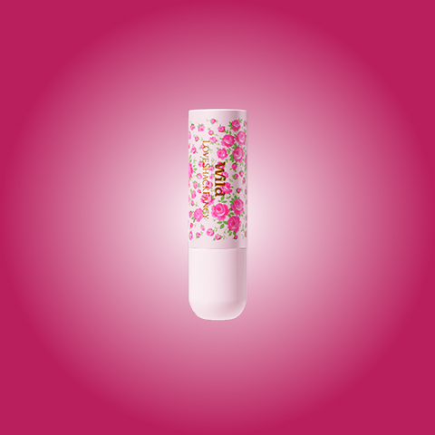 Caption: a tube of lip balm on a pink background