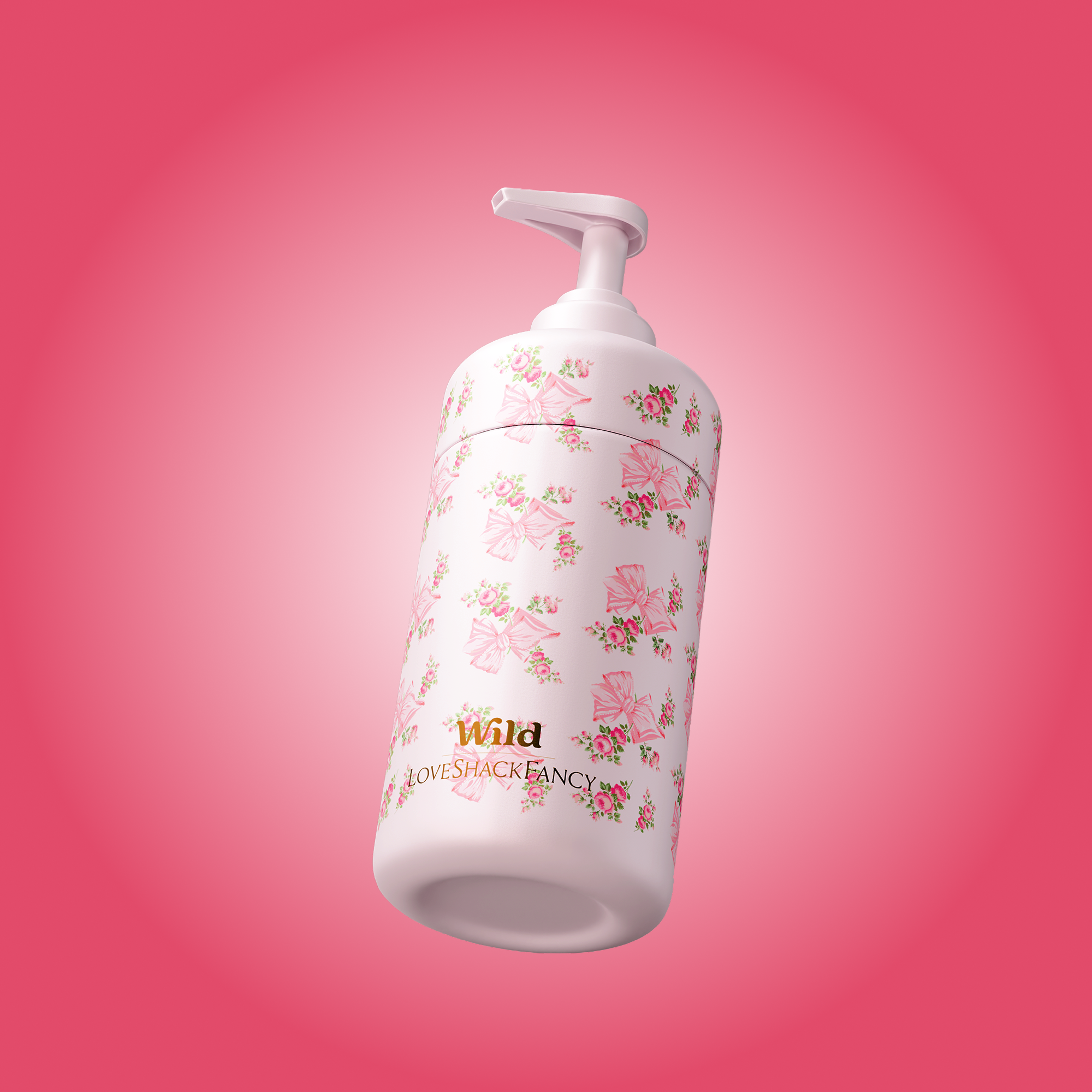 Caption: a bottle of lotion on a pink background
