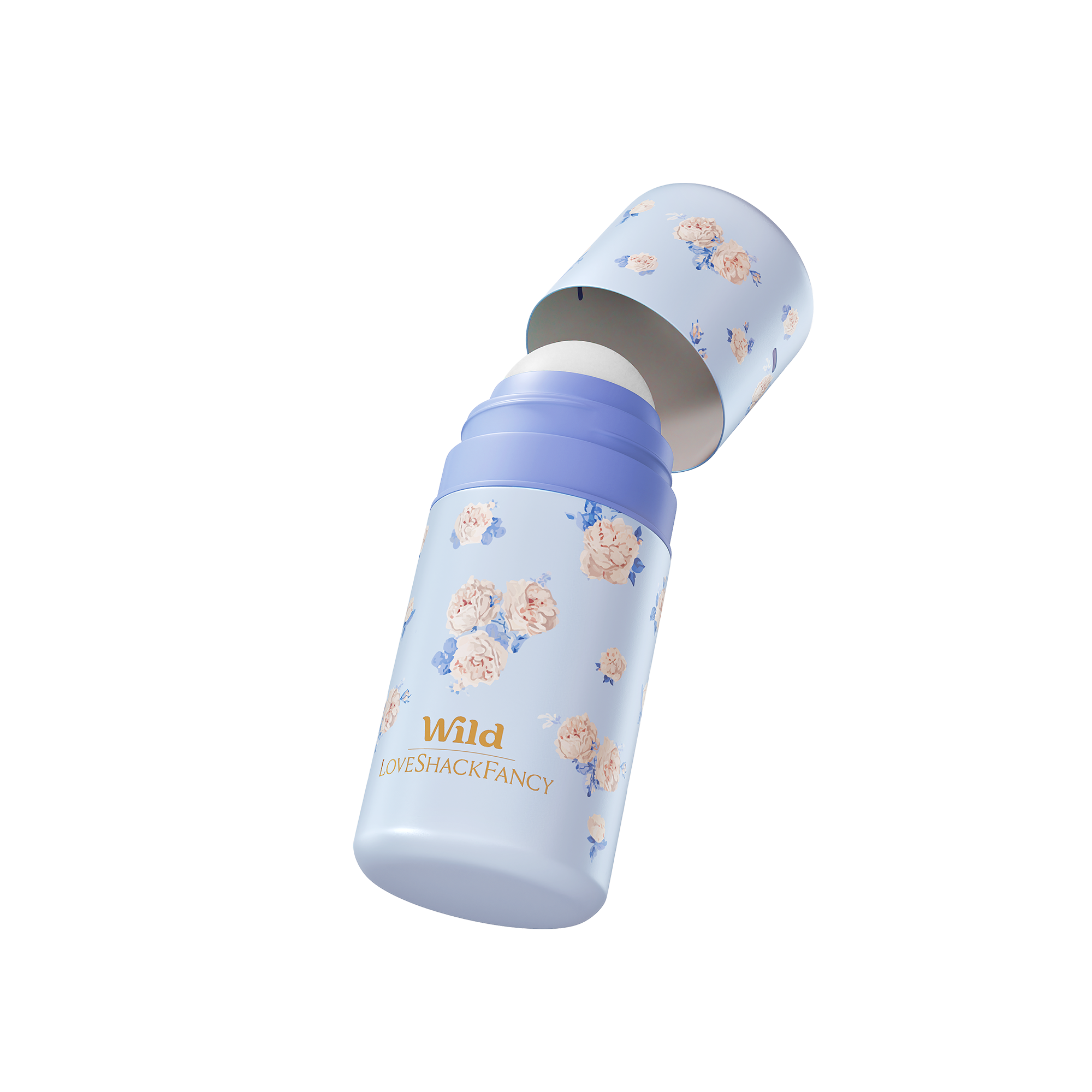 Caption: a blue and white bottle with flowers on it