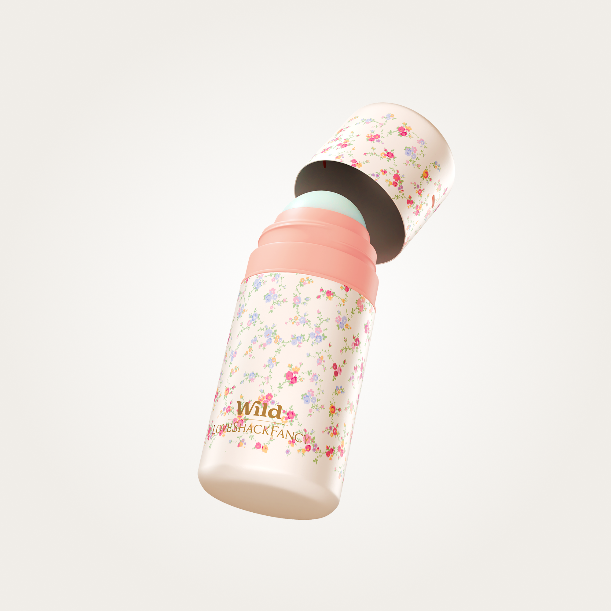 Caption: a pink and white water bottle with flowers on it