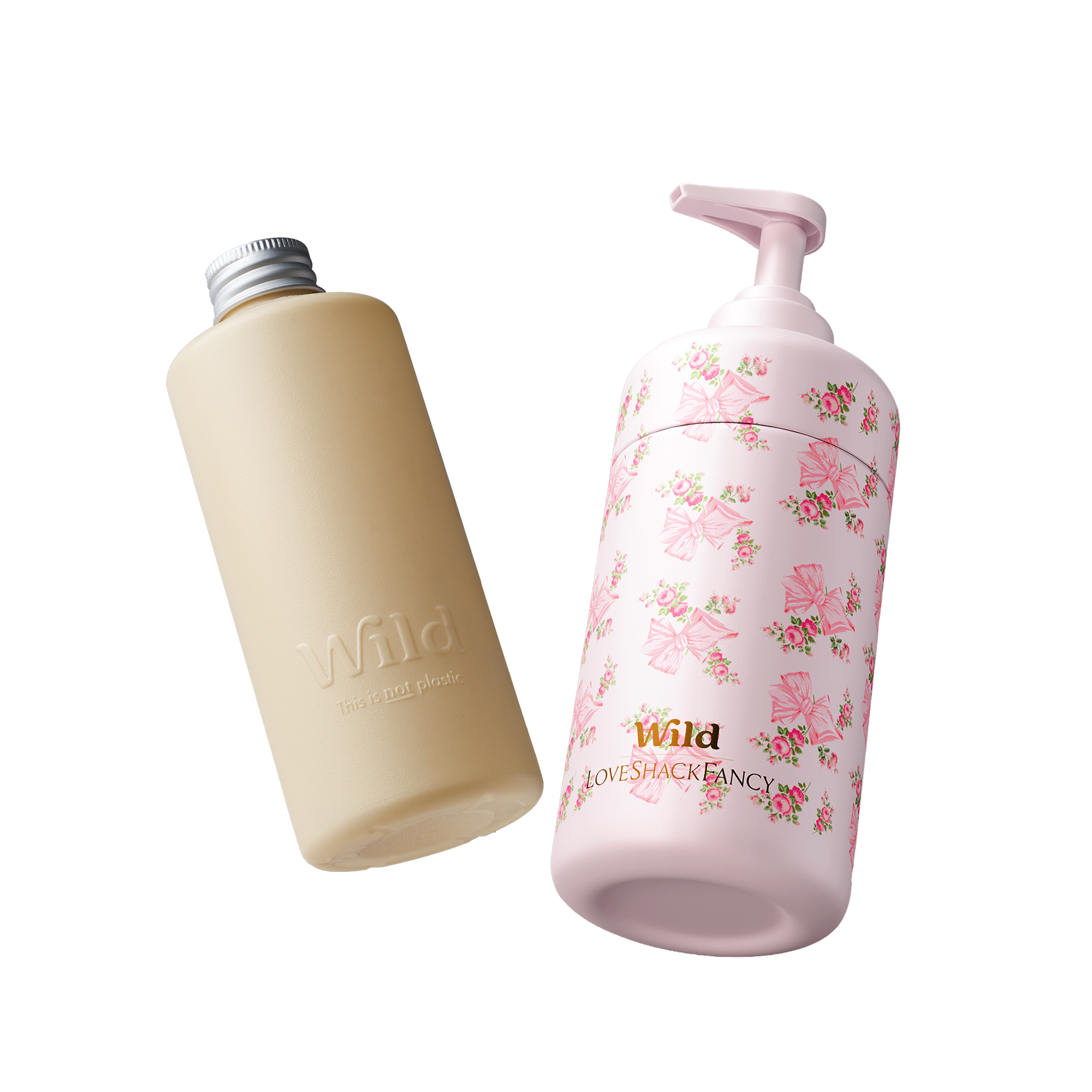 Caption: a bottle of soap next to a bottle of lotion