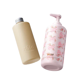 Caption: a bottle of soap next to a bottle of lotion