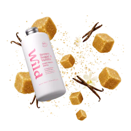 Caption: a can of protein drink next to a pile of sugar cubes