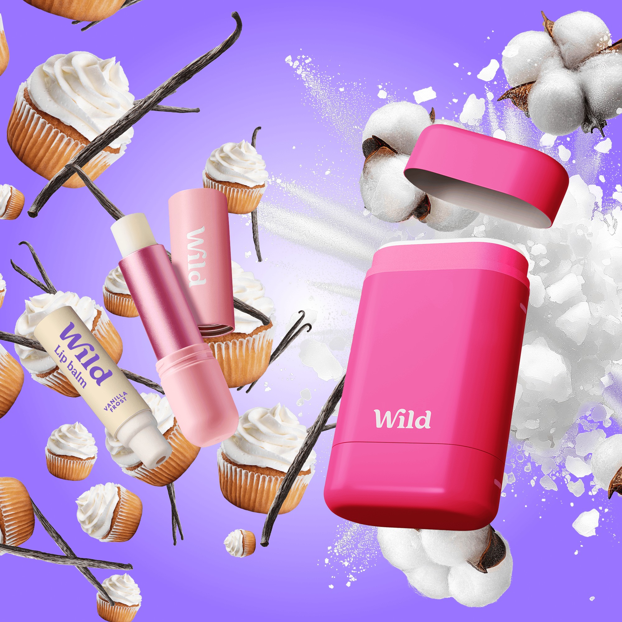 1 x Hot Pink Stick Deodorant Case, 1 x Rose Lip Balm Case, 1 x Fresh Cotton & Sea Salt Stick Deodorant Refill, 1 x Vanilla Frost Lip Balm Refill