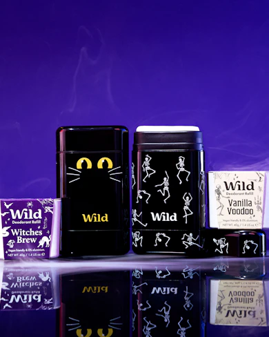 1 Dancing Skeletons Stick Deodorant Case, 1 Cat Eyes Stick Deodorant Case, 1 Vanilla Voodoo Stick Deodorant Refill, 1 Witches Brew Stick Deodorant & Refill